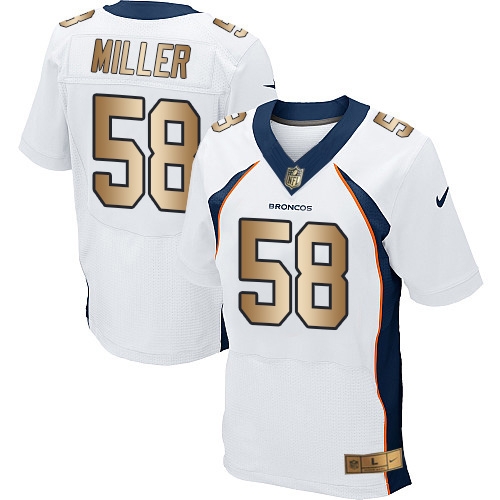 Nike Broncos #58 Von Miller White Men's Stitched NFL New Elite Gold Jersey - Click Image to Close